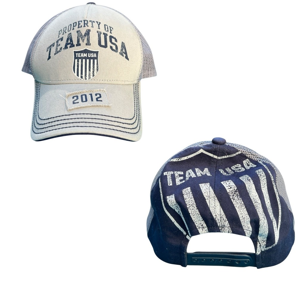 Team USA Olympic 2012 Trucker Hat Snapback Mesh Cap Men's Khaki Navy Shield